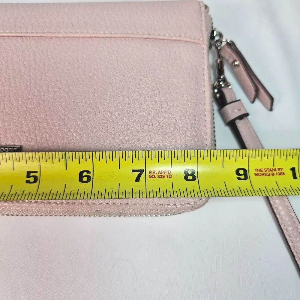 Anne Klein Blush Pink Zip Around Wristlet Wallet Clutch Organizer Faux Leather